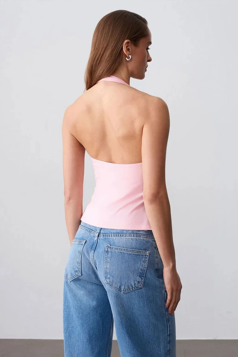Dilvin DILVIN Halterneck Cut-Out Slim Fit Blouse