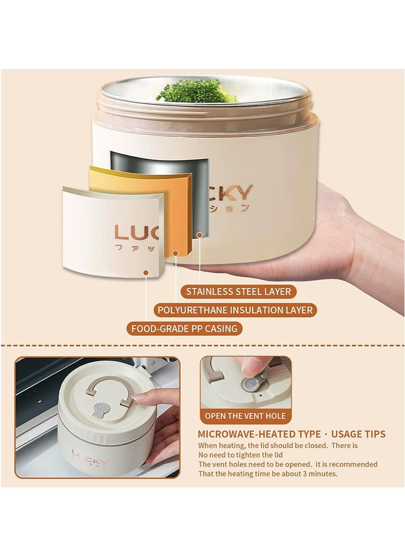 Lucky Lunch Box for Kids, Lunch Bento Boxes Set with Small and Large Container, Stainless Steel Spork & Spoon and Insulated Lunch Bag(Beige)  - Image 4