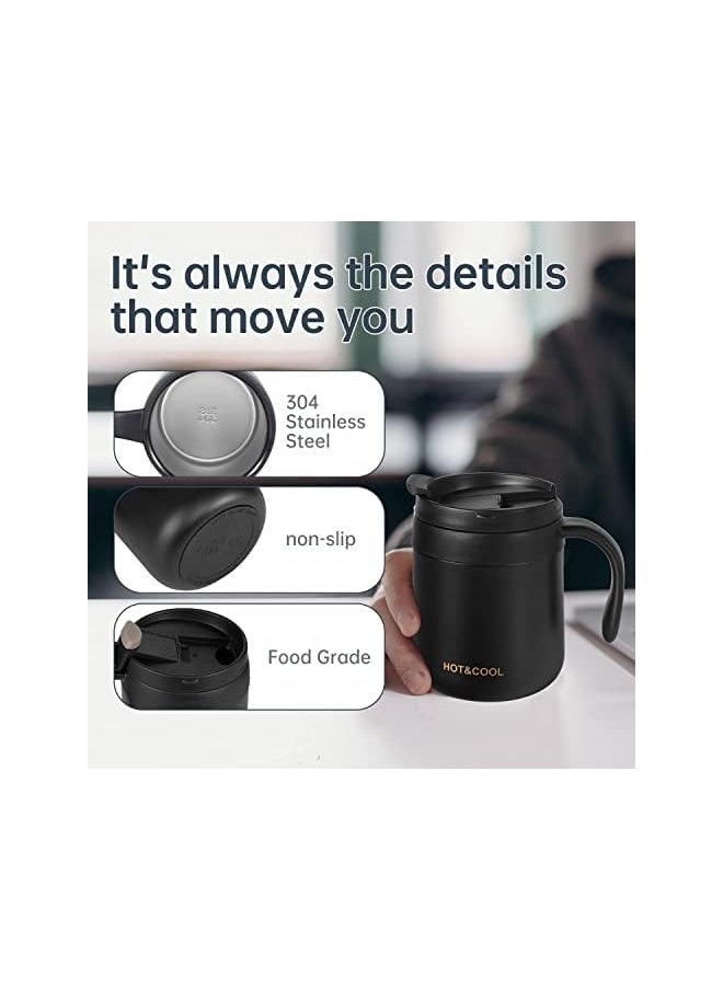 X spring Mug Insulated Coffee Mug With Handle Black Stainless Steel Reusable Insulated Travel Tumblers With Lid Leak Proof Spillproof Thermal Coffee Mug For Hot Cold Drinks (350Ml)  - Image 3