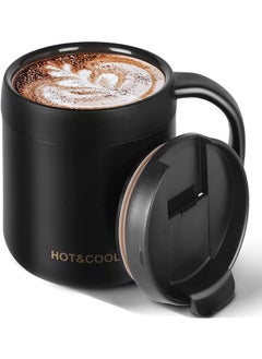 X spring Mug Insulated Coffee Mug With Handle Black Stainless Steel Reusable Insulated Travel Tumblers With Lid Leak Proof Spillproof Thermal Coffee Mug For Hot Cold Drinks (350Ml)  - Image 1