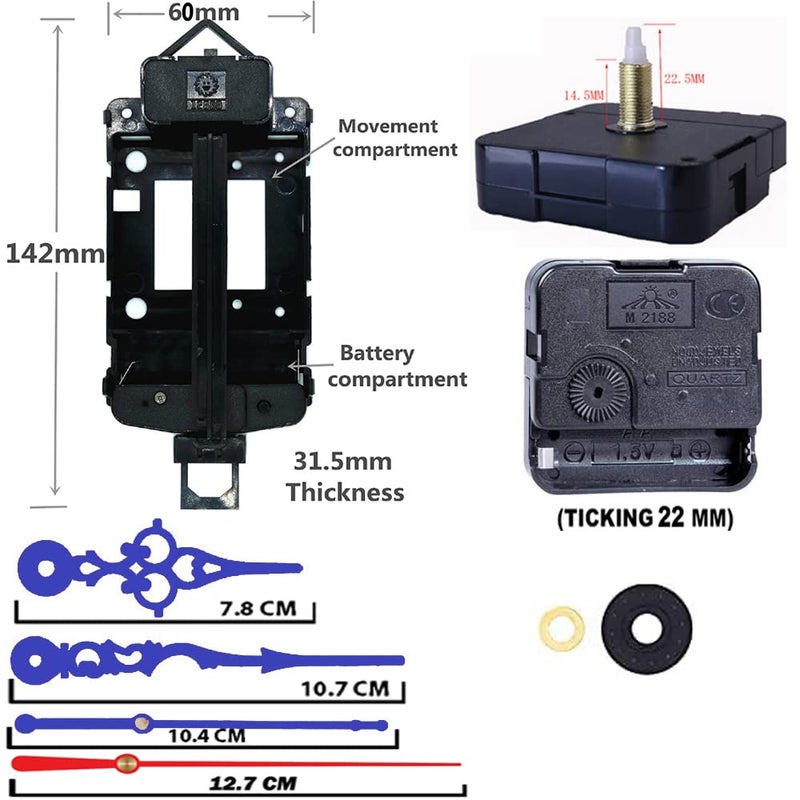 YOPY � TIK-TIK Pendulum Type Quartz Clock Moviment Mechanism 22 MM Ticking Motor DIY Kit Bule,Red ( - Image 2