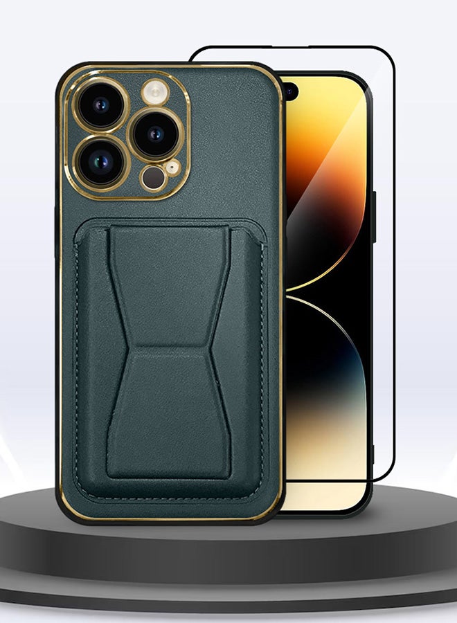 CATANES 2 Packs For iPhone 14 Pro Case Cover and Screen Protector Kickstand And Wallet Case Green - Image 3