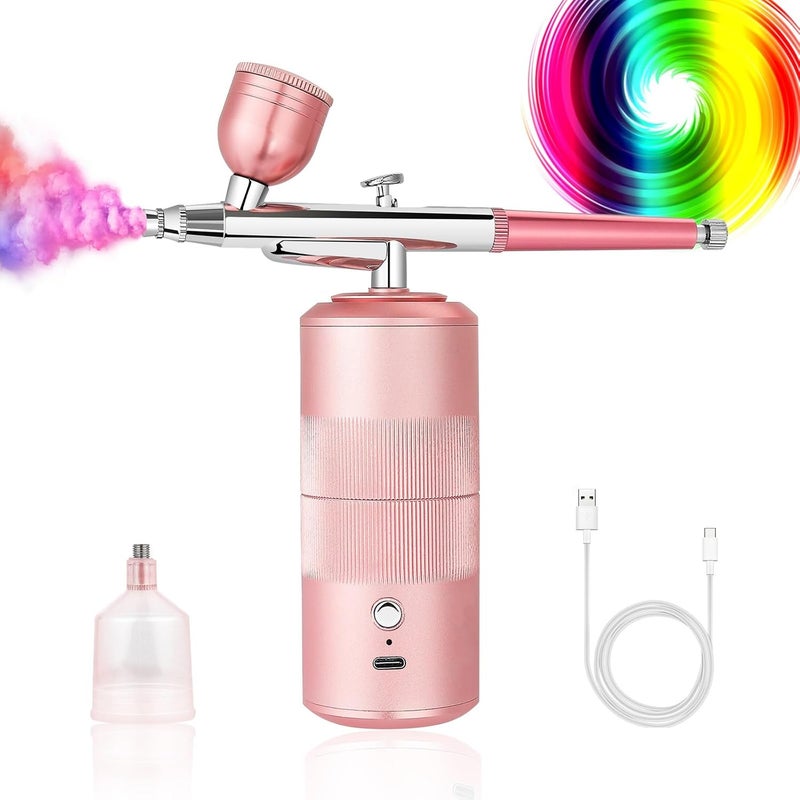 LIARTY Airbrush Kit Machine with Compressor Rechargeable Handheld Airbrush Professional Cordless Air Brush Portable for Nail Art Makeup Barber Cake Decor Painting Rose - Image 1