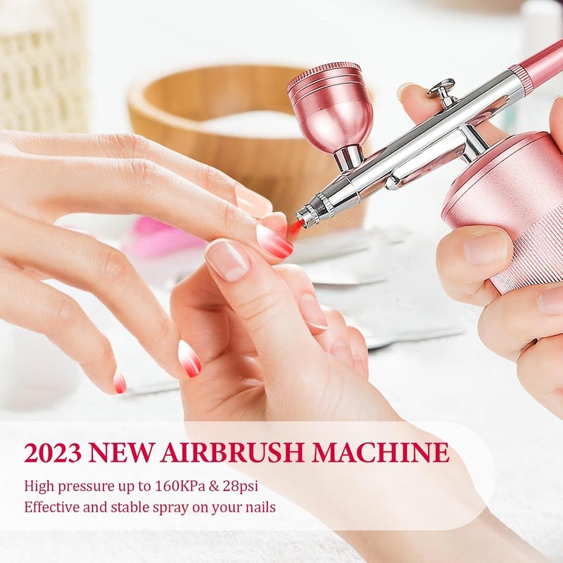 LIARTY Airbrush Kit Machine with Compressor Rechargeable Handheld Airbrush Professional Cordless Air Brush Portable for Nail Art Makeup Barber Cake Decor Painting Rose - Image 2