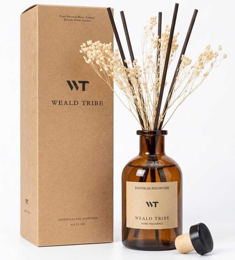 WEALD TRIBE Reed Diffuser Set for Bathroom Air Fresheners, Oil Diffuser Sticks | White Jasmine Scent 4.0 fl oz Home Fragrance with Sticks Defusers | House Bedroom Office Shelf Decor - Image 1