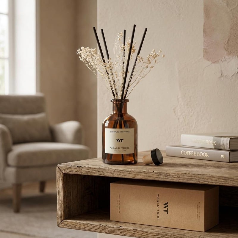 WEALD TRIBE Reed Diffuser Set for Bathroom Air Fresheners, Oil Diffuser Sticks | White Jasmine Scent 4.0 fl oz Home Fragrance with Sticks Defusers | House Bedroom Office Shelf Decor - Image 4