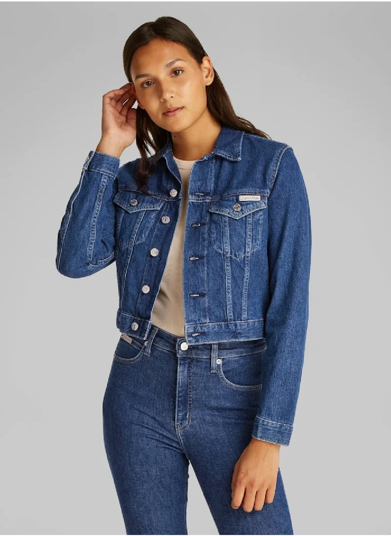 Calvin Klein Jeans Women's 90's Cropped Demin Trucker Jacket - Cotton, Blue