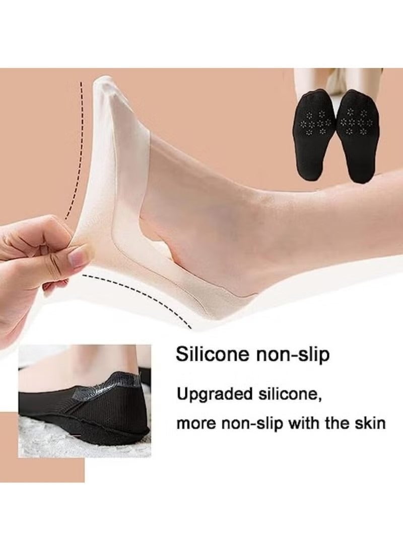 5 أزواج من جوارب الكاحل من الحرير الجليدي للنساء، جوارب رفيعة منخفضة القطع غير قابلة للانزلاق للأحذية المسطحة والأحذية الرياضية غير الرسمية غير المرئية، جوارب قصيرة مسطحة غير مرئية من الحرير الجليدي قابلة للتنفس، جوارب غير ظاهرة، مقاس واحد - Image 2