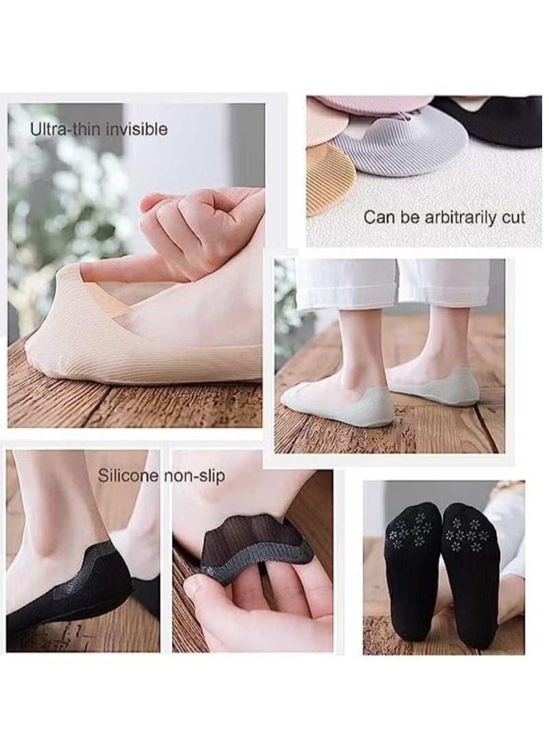 5 أزواج من جوارب الكاحل من الحرير الجليدي للنساء، جوارب رفيعة منخفضة القطع غير قابلة للانزلاق للأحذية المسطحة والأحذية الرياضية غير الرسمية غير المرئية، جوارب قصيرة مسطحة غير مرئية من الحرير الجليدي قابلة للتنفس، جوارب غير ظاهرة، مقاس واحد - Image 3