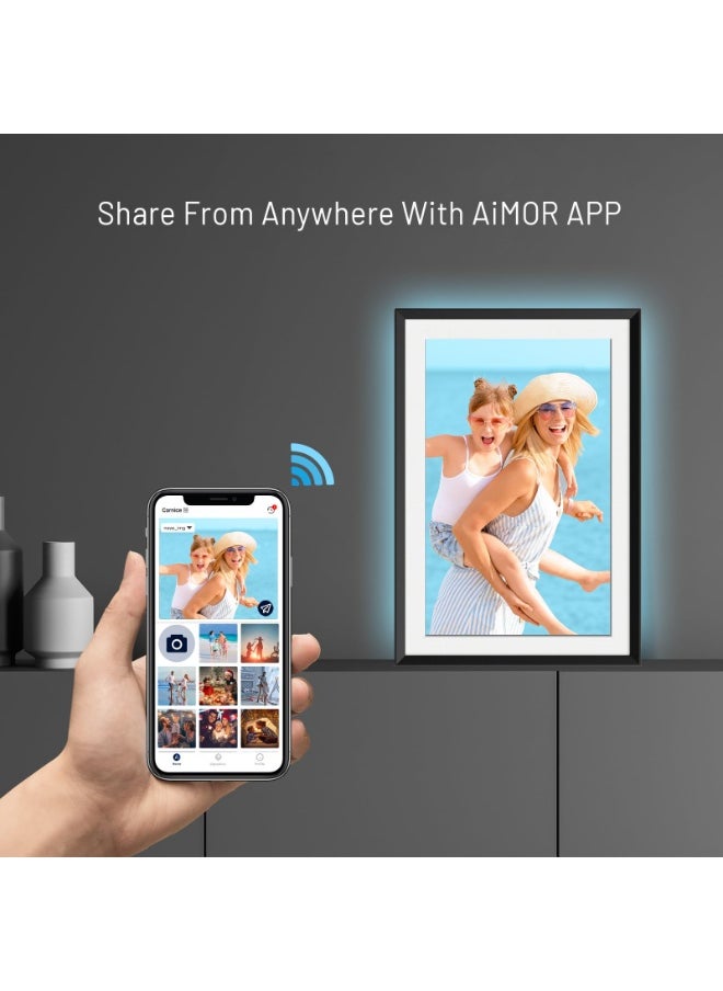 32GB Digital Picture Frame 10.1 Inch LED Light Digital Photo Frame with 1280 * 800 IPS Full HD Touchscreen, WiFi Smart Frame Share Photos and Videos via AiMOR App for Anywhere