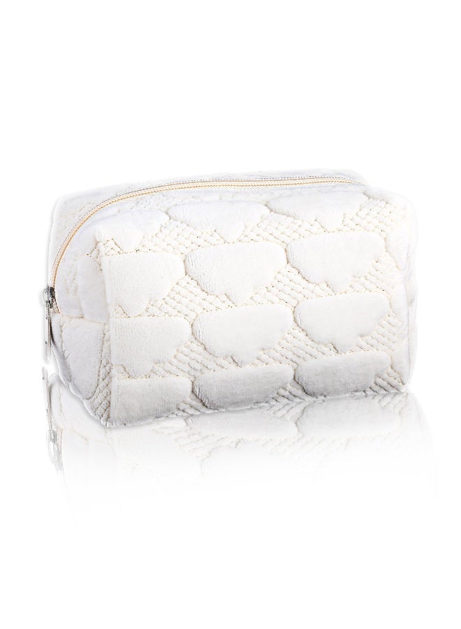 Compact Travel Makeup Bag for Women, Stylish Cosmetic Organizer with Zip Closure, Portable Toiletry Storage in White - Image 1