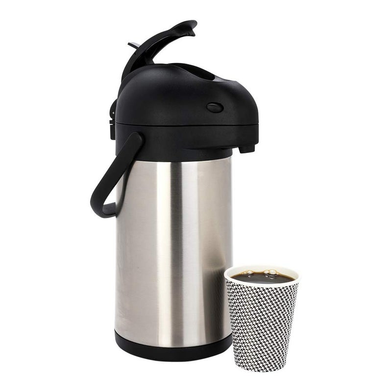 Restaurantware Restaurantware Met Lux 3 Liter Coffee Dispenser 1 Pump Lever Coffee Pump Dispenser  24 Hour Heat Retention BuiltIn Handle Silver Stainless Steel Airpot Thermal Coffee Carafe For Airports 
