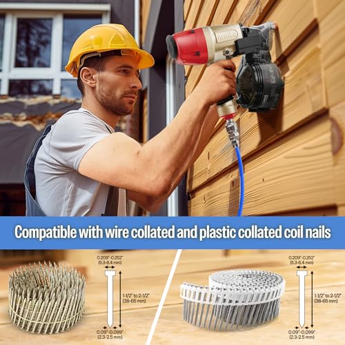meite Siding Nailer, Pneumatic Siding Nail Gun Lightweight Air Coil Nail Gun with Safety Nose, Nail Depth and 360°Exhaust Adjustable, Compatible with 1-1/2" to 2-1/2" Coil Siding Nails (CN65S) - Image 3