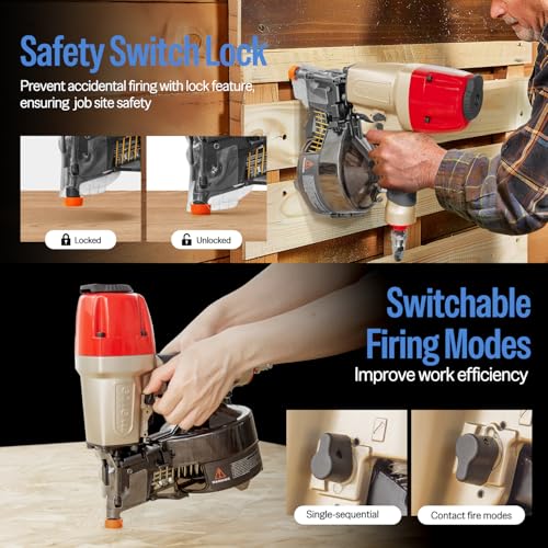 meite Siding Nailer, Pneumatic Siding Nail Gun Lightweight Air Coil Nail Gun with Safety Nose, Nail Depth and 360°Exhaust Adjustable, Compatible with 1-1/2" to 2-1/2" Coil Siding Nails (CN65S) - Image 5