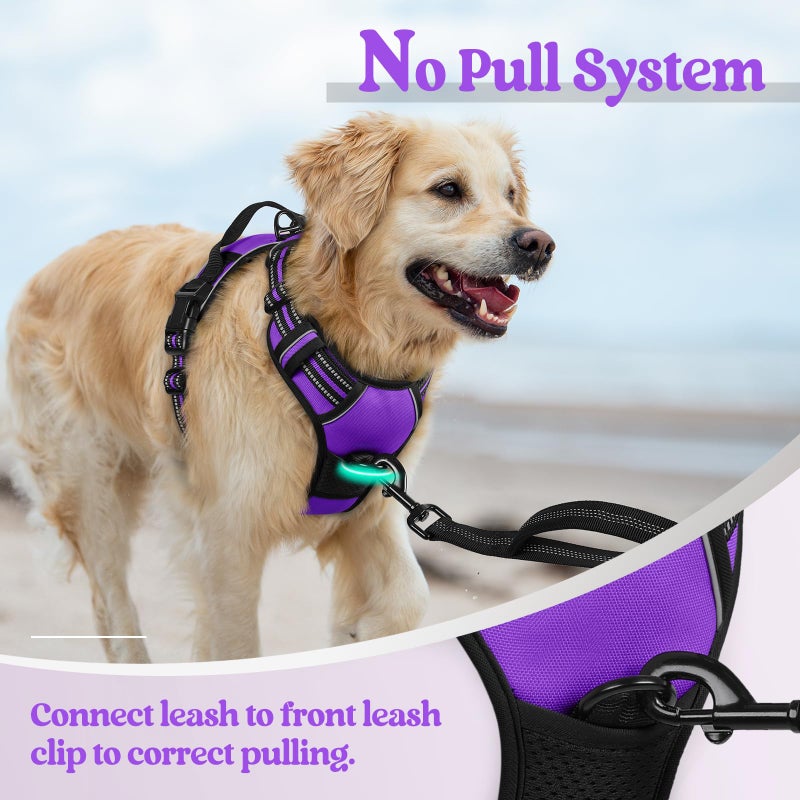 rabbitgoo Dog Harness, No-Pull Pet Harness with 2 Leash Clips, Adjustable Soft Padded Dog Vest, Reflective No-Choke Pet Oxford Vest with Easy Control Handle for Large Dogs, Purple, L - Image 5