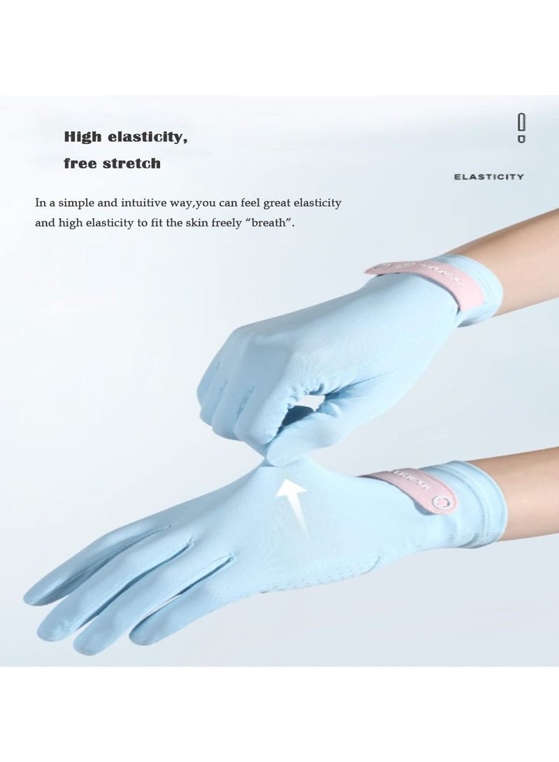 Golovejoy 1Pair Short Anti-slip Fashionable Sun Screen Gloves UPF50+UV Dust Sun Protection Summer Gloves for Driving Riding outdoor activites(Blue) - Image 1