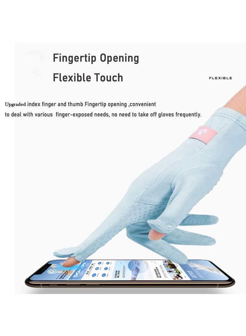 Golovejoy 1Pair Short Anti-slip Fashionable Sun Screen Gloves UPF50+UV Dust Sun Protection Summer Gloves for Driving Riding outdoor activites(Blue) - Image 2