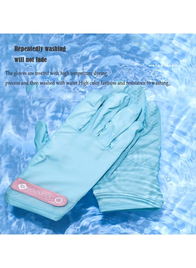 Golovejoy 1Pair Short Anti-slip Fashionable Sun Screen Gloves UPF50+UV Dust Sun Protection Summer Gloves for Driving Riding outdoor activites(Blue) - Image 3