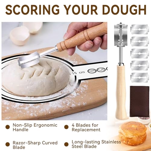 XLMYS Sourdough Starter Kit - Banneton Proofing Basket 9 Inch Round & 10 Oval, Complete Sourdough Bread Baking Supplies with Starter Jar, Bread Sling, Lame, Danish Dough Whisk, Bags - Image 4