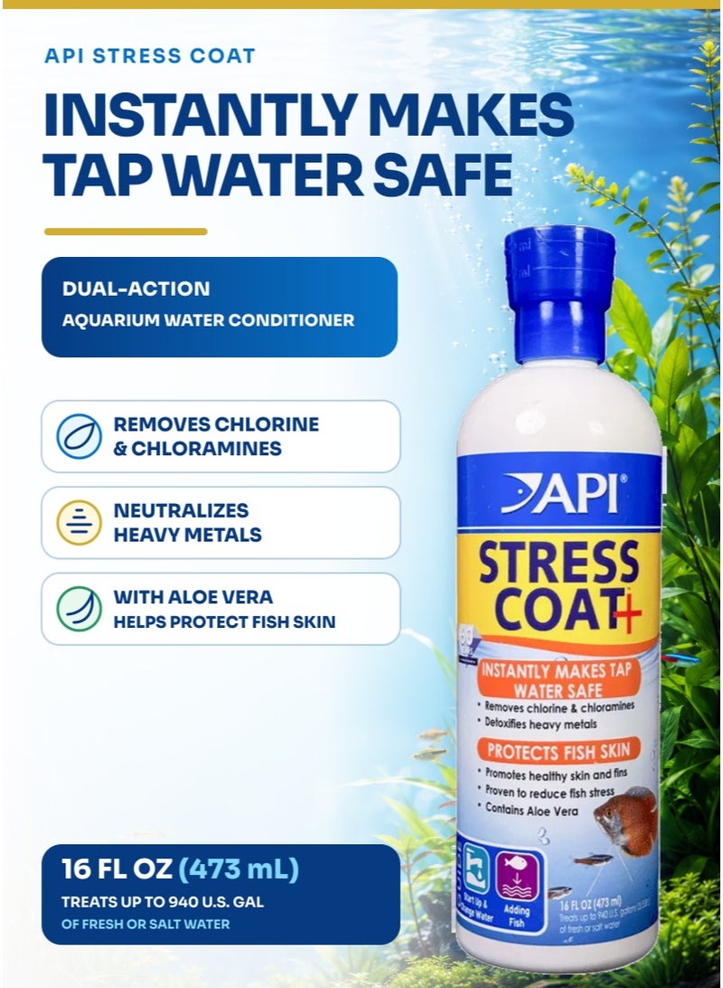 API Stress Coat (16 oz) Water Conditioner, Tap Water Treatment, 40% Stress Reduction Solution, Removes Chlorine for Handling, Netting, Adding Fish - Image 1