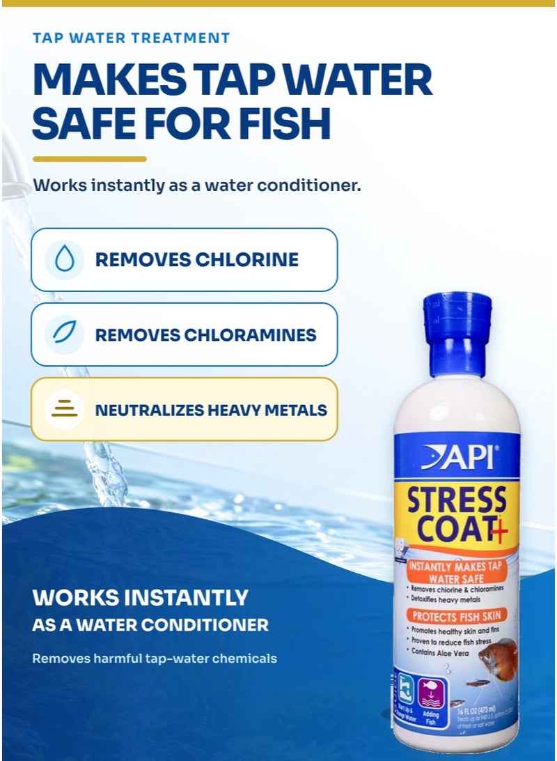 API Stress Coat (16 oz) Water Conditioner, Tap Water Treatment, 40% Stress Reduction Solution, Removes Chlorine for Handling, Netting, Adding Fish - Image 2