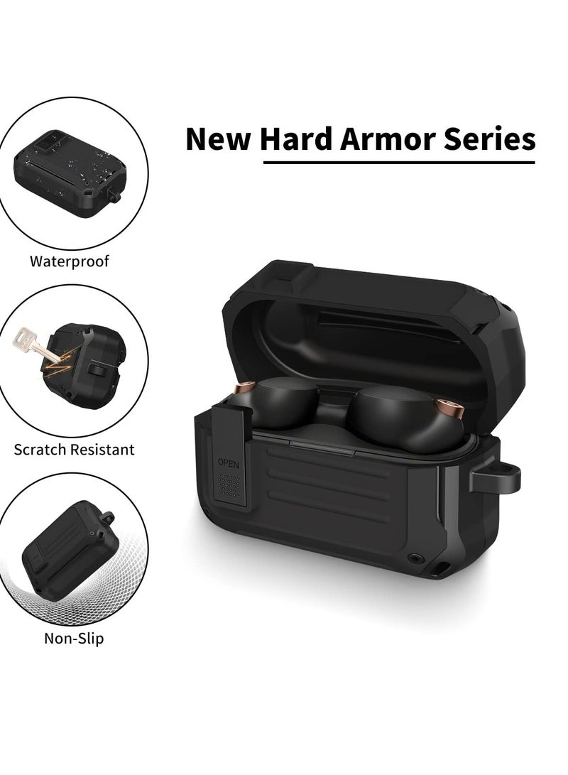 SOLARAE Case for Sony WF-1000XM4(2021), with Secure Lock Armor Series Military Protective Cover Full-Body Shockproof Shell with Keychain (Black) - Image 4