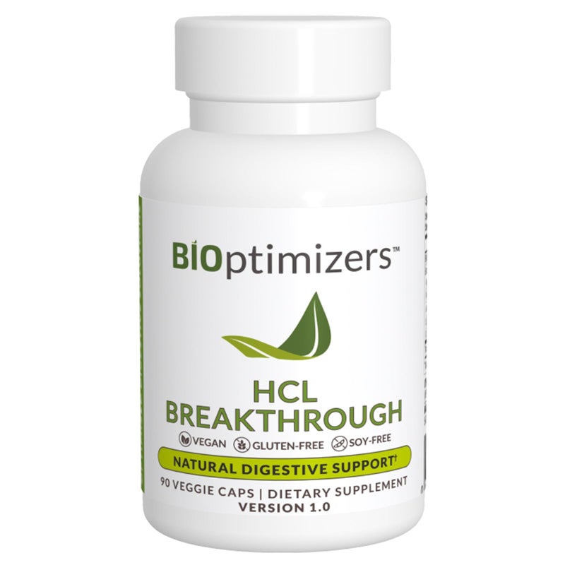 BIOptimizers HCL Breakthrough Betaine Hydrochloride Enzymes Supplement Assists with Protein Breakdown and Absorption Helps Gas and Heartburn Relief 90 PepsinFree Capsules