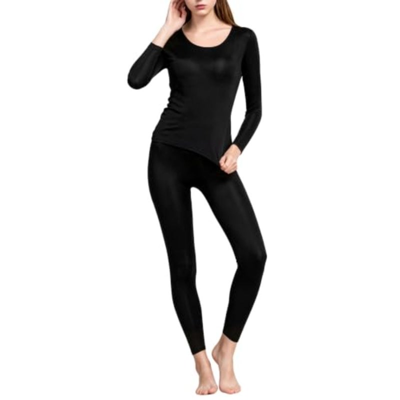 Women's Long Base Layer Top for Cold Weather, Merino Wool Blend, Black, Moisture-Wicking and Odor-Resistant [ ] - Image 2