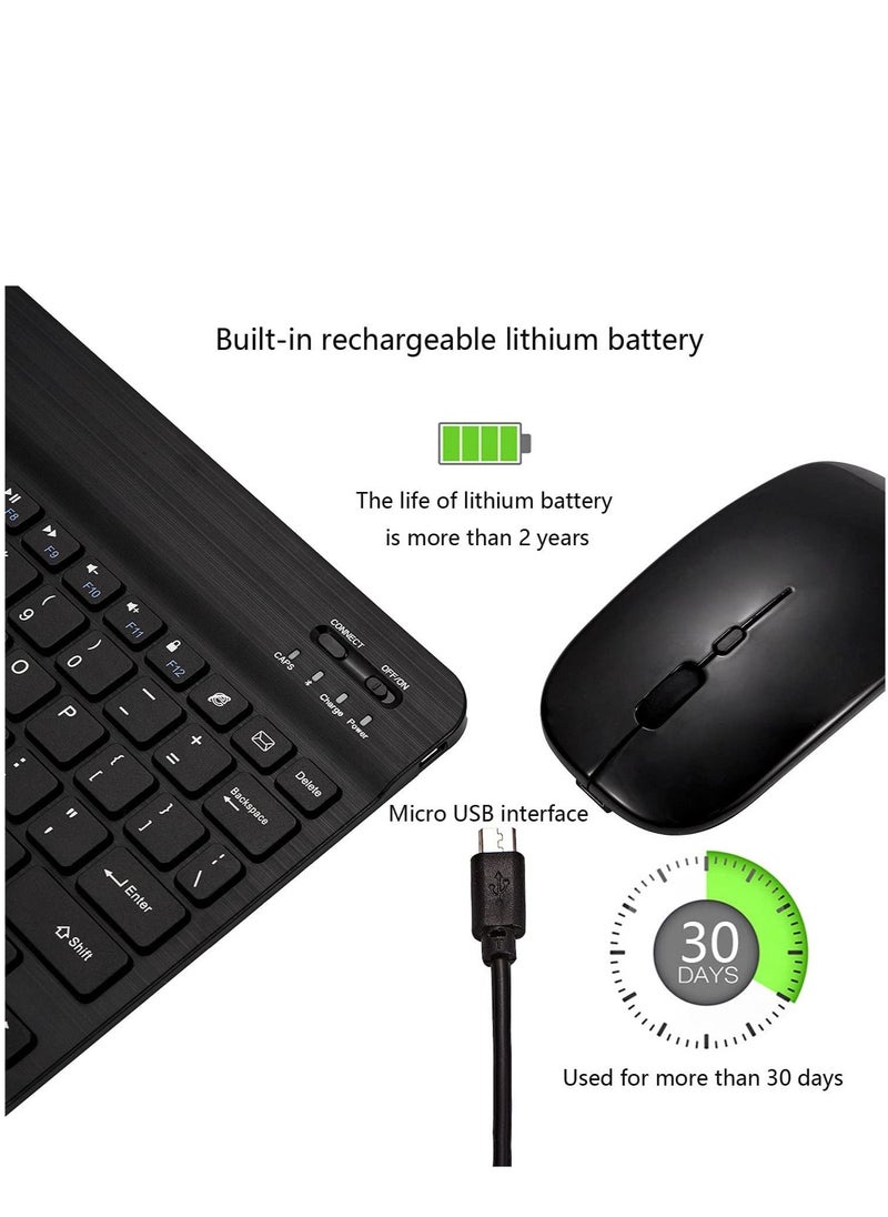 Generic - Ultra-Slim Bluetooth Keyboard and Mouse Combo Rechargeable Portable Wireless Keyboard Mouse Set for Apple iPad iPhone iOS 13 and Above Samsung Tablet Phone Smartphone Android Windows (Black) - Image 1