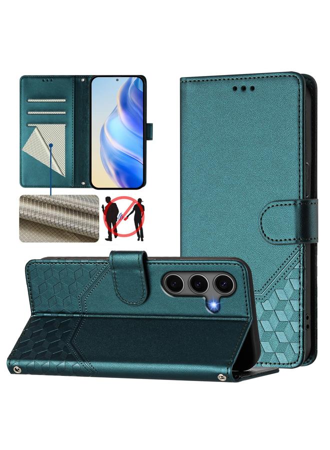 S-TOP Case For Samsung Galaxy S25 5G Honeycomb Embossing RFID Leather Phone Case