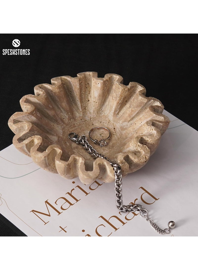 SPESHSTONES Travertine Ruffle Bowl 6 Inch Decorative Scalloped Bowls for Dining & Coffee Table Centerpiece - Stone Beige Key Bowl for Entryway, Fluted Fruit Holder for Modern Kitchen & Home Decor - Image 2