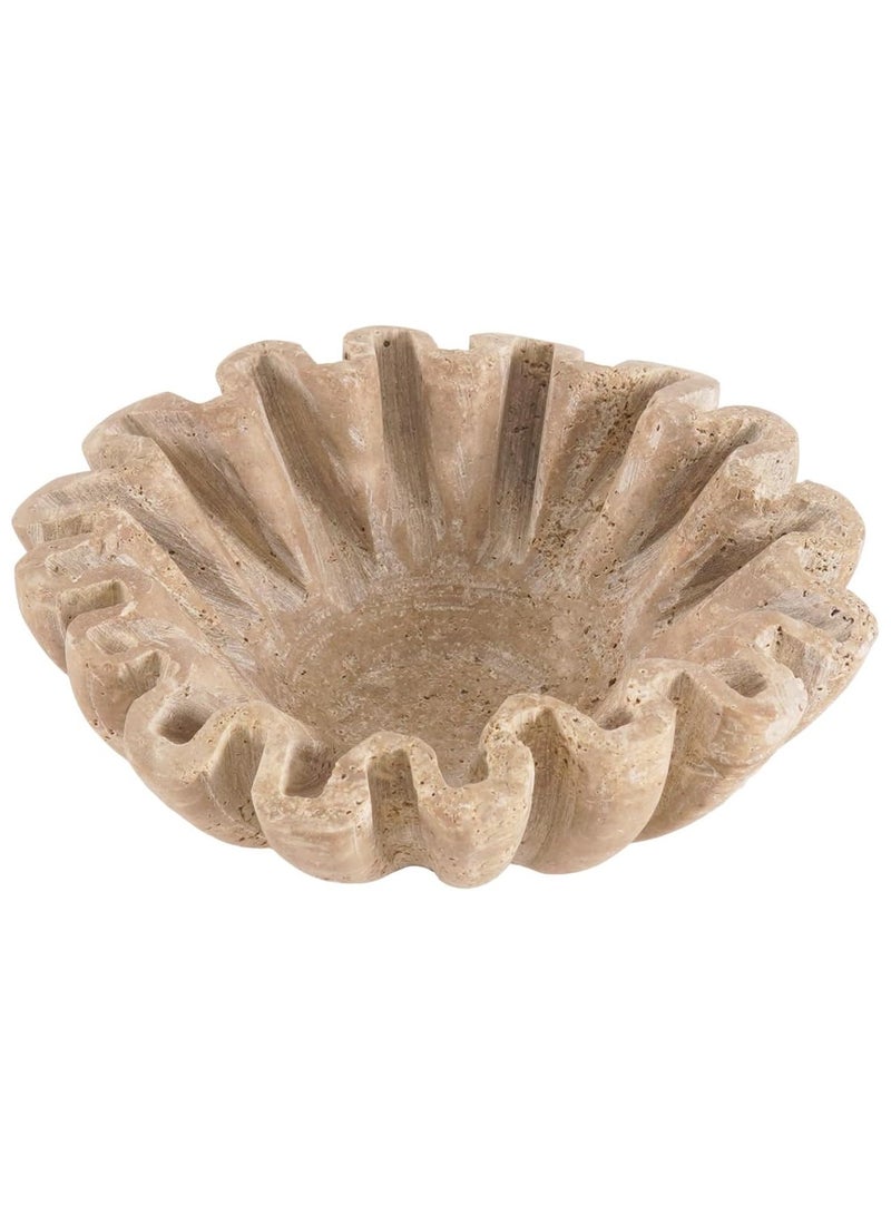 SPESHSTONES Travertine Ruffle Bowl 6 Inch Decorative Scalloped Bowls for Dining & Coffee Table Centerpiece - Stone Beige Key Bowl for Entryway, Fluted Fruit Holder for Modern Kitchen & Home Decor - Image 1