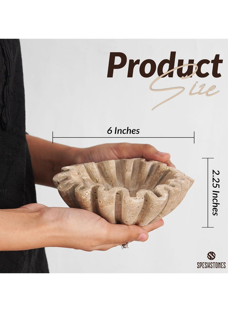 SPESHSTONES Travertine Ruffle Bowl 6 Inch Decorative Scalloped Bowls for Dining & Coffee Table Centerpiece - Stone Beige Key Bowl for Entryway, Fluted Fruit Holder for Modern Kitchen & Home Decor - Image 3