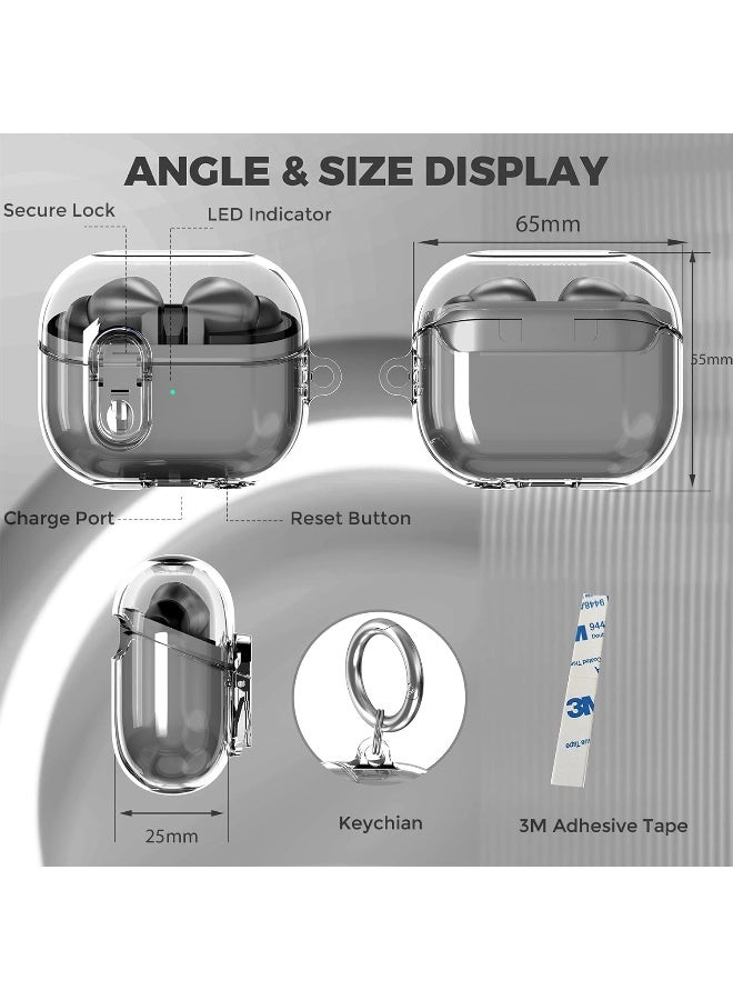 Protective Case for Samsung Galaxy Buds 3 & Galaxy Buds 3 Pro Case [Wireless Charging] [Keychain] [LED Visible] Anti-drop Anti-scratch Samsung Buds 3 PC Cover with A Lock (Clear) - Image 3