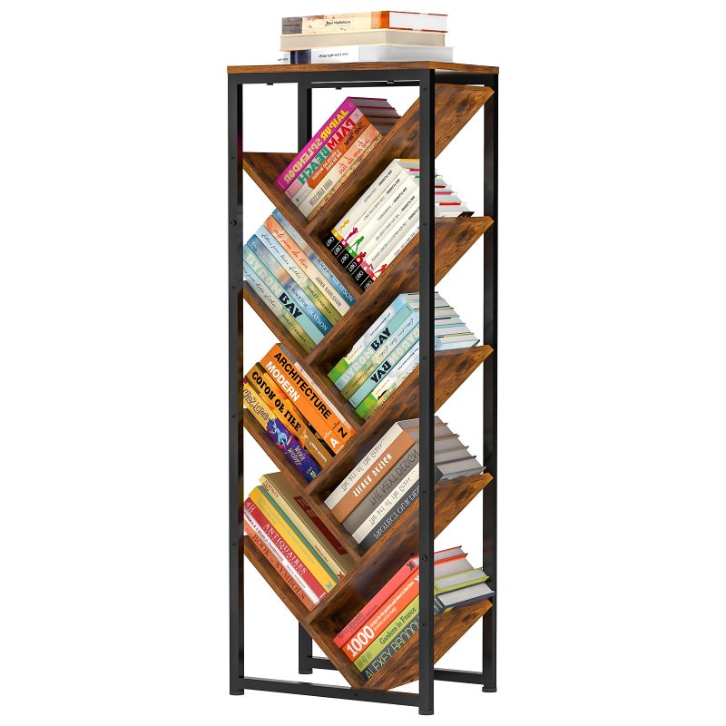 Cutogxon Tree Bookshelf - 9 Tier Floor Standing Tree Book Storage Organizer with Adjustable Feet for Hardcover Books, Vintage Living Room, Patent Pending - Image 1