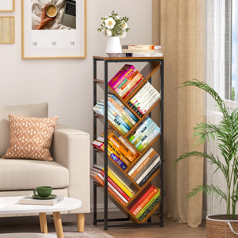 Cutogxon Tree Bookshelf - 9 Tier Floor Standing Tree Book Storage Organizer with Adjustable Feet for Hardcover Books, Vintage Living Room, Patent Pending - Image 5
