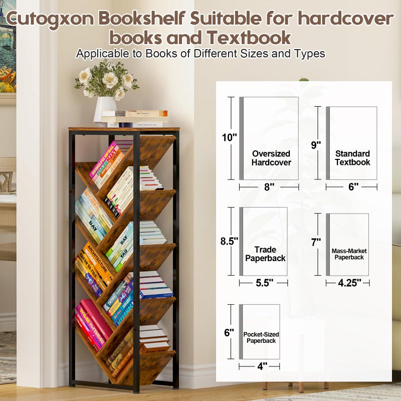 Cutogxon Tree Bookshelf - 9 Tier Floor Standing Tree Book Storage Organizer with Adjustable Feet for Hardcover Books, Vintage Living Room, Patent Pending - Image 3