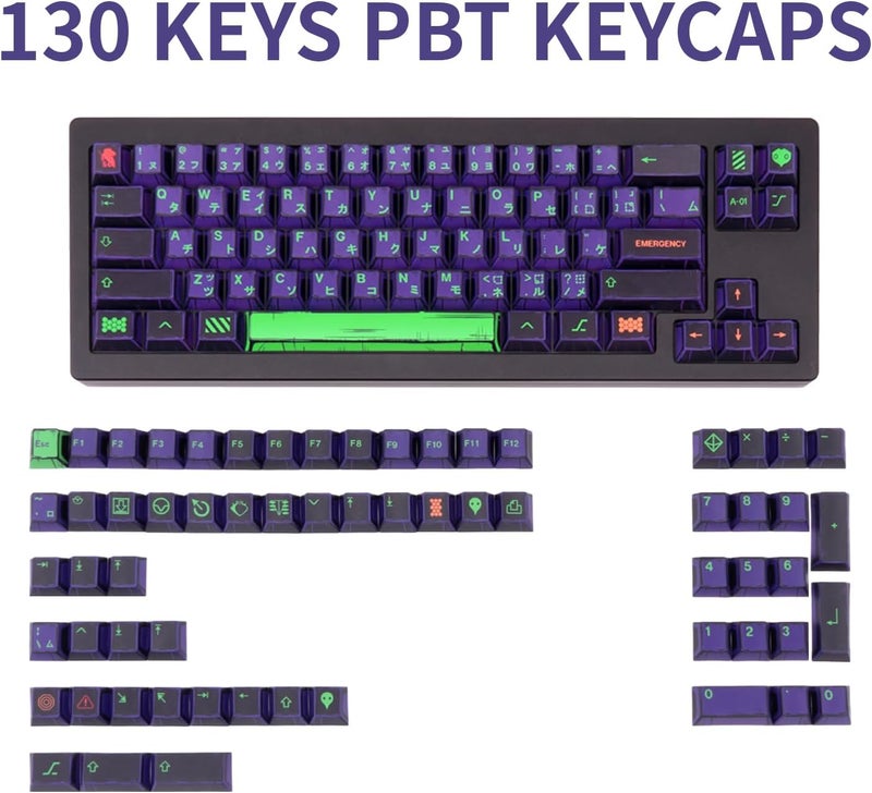 GEKUCAP مفاتيح يابانية على غرار المانجا، مفاتيح لوحة المفاتيح PBT رجعية بالطباعة بالتسامي مع ملف تعريف Cherry، 130 مفتاحًا أرجوانيًا، مجموعات مفاتيح مخصصة لل��حات المفاتيح الميكانيكية Cherry MX - Image 2