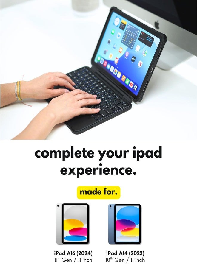 Macally Rugged Keyboard Case for iPad 11th Gen (A16) & 10th Gen (A14) - Military-Grade Protection, Large Trackpad, Backlit, Detachable Chasis, Rechargeable - iPad 10th Generation Case with Keyboard - Image 2