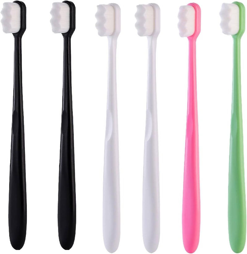 strrng 6 Pcs Micro Nano Toothbrushes, with 20000 Bristles Sterile Fiber Soft Toothbrush, Soft Bristle Toothbrush, for Fragile Gums Adult and Children for Sensitive Teeth(White, Black, Pink, Green) - Image 1
