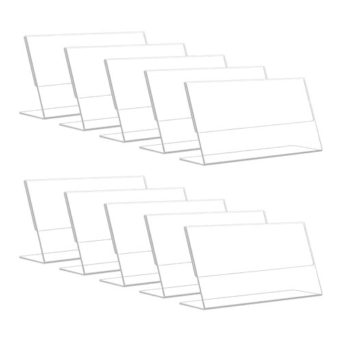 Printodelivery L-Shape Acrylic Price Tag Holder (4x2.5 Inch) – Acrylic Sign Holder, Premium Table Display Label, Price Tag & Name Card Holder for Bakery Counters, Buffets, Shops, Restaurants, and Supermarkets (Pack of 10) - Image 1