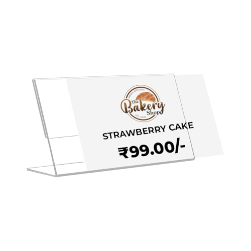 Printodelivery L-Shape Acrylic Price Tag Holder (4x2.5 Inch) – Acrylic Sign Holder, Premium Table Display Label, Price Tag & Name Card Holder for Bakery Counters, Buffets, Shops, Restaurants, and Supermarkets (Pack of 10) - Image 3