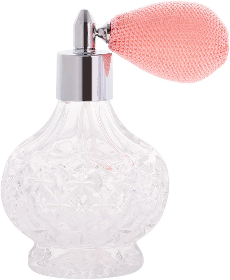 Topxome 100ml Women Vintage Perfume Bottle Short Spray Atomizer Refillable Empty Glass Makeup Tool (Pink)