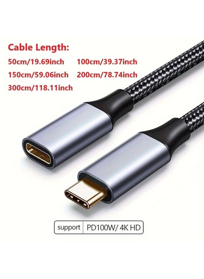 19 69 Inch USB C 3 1 Extension Cable 4K 100W PD Fast Charging 10Gbps Data Transfer Nylon Braided - Image 2