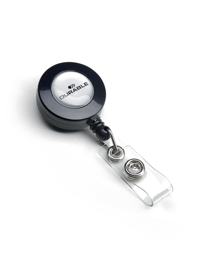 Durable 10 Pcs 80cm Retractable Zipper Badge Holder Reel, Black - Image 1