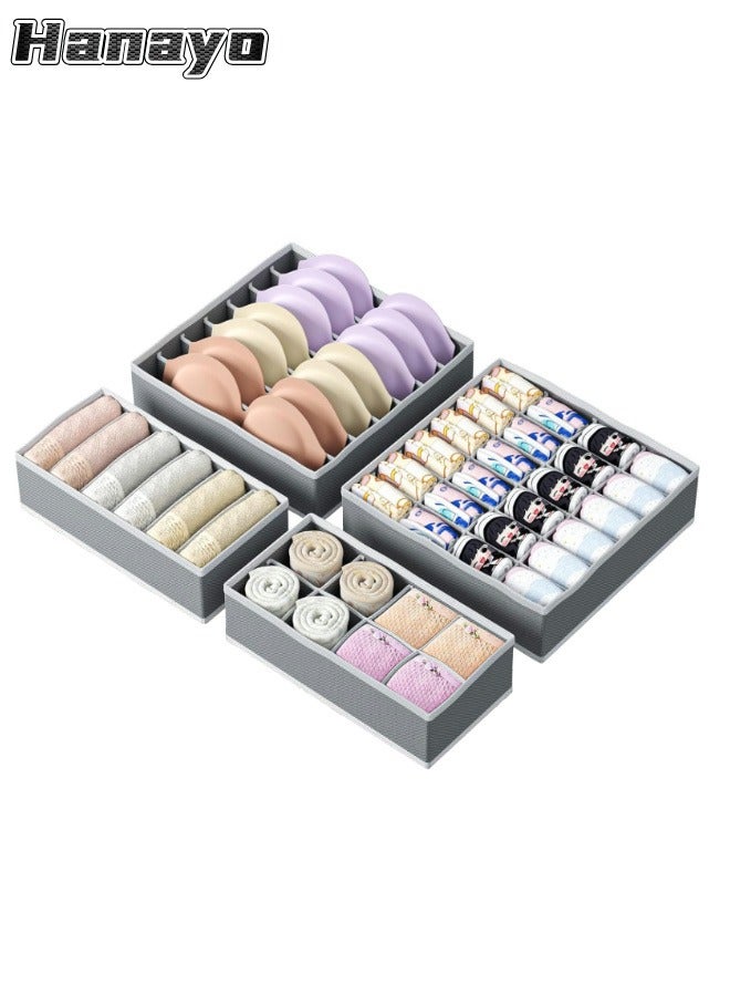 Hanayo 4 Pcs Closet Drawer Organizer Foldable Underwear and Bras Drawer Organizers Non-woven Fabric Storage Box Divider Bins for Bra Socks Underware Ties Clothes (Grey) - Image 1