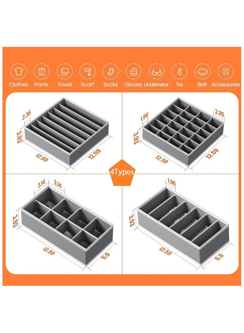 Hanayo 4 Pcs Closet Drawer Organizer Foldable Underwear and Bras Drawer Organizers Non-woven Fabric Storage Box Divider Bins for Bra Socks Underware Ties Clothes (Grey) - Image 2