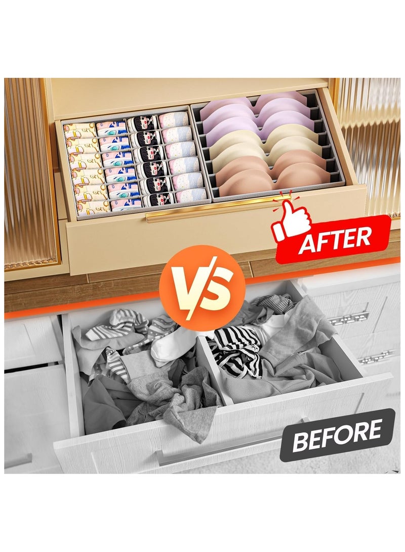 Hanayo 4 Pcs Closet Drawer Organizer Foldable Underwear and Bras Drawer Organizers Non-woven Fabric Storage Box Divider Bins for Bra Socks Underware Ties Clothes (Grey) - Image 3