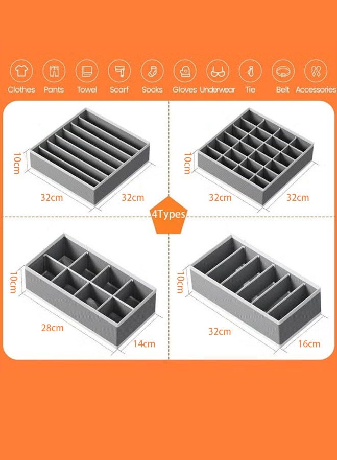 Hanayo 4 قطع منظم أدراج الخزانة القابلة للطي للملابس الداخلية والصدرية صناديق تخزين من القماش غير المنسوجة فواصل للأحذية والجوارب والملابس الداخلية والرباطات والملابس (رمادي) - Image 2