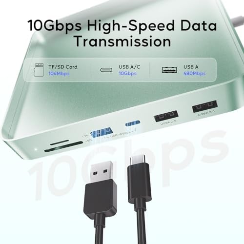PULWTOP USB C HUB for iMac 24 inch 2021/2023/2024, USB Hub Adapter iMac Accessories for iMac M1/M3/M4 with USB C 10Gbps 3*USB A SD/TF, Docking Station Support Expand M.2 SSD (Not Included), Green - Image 4
